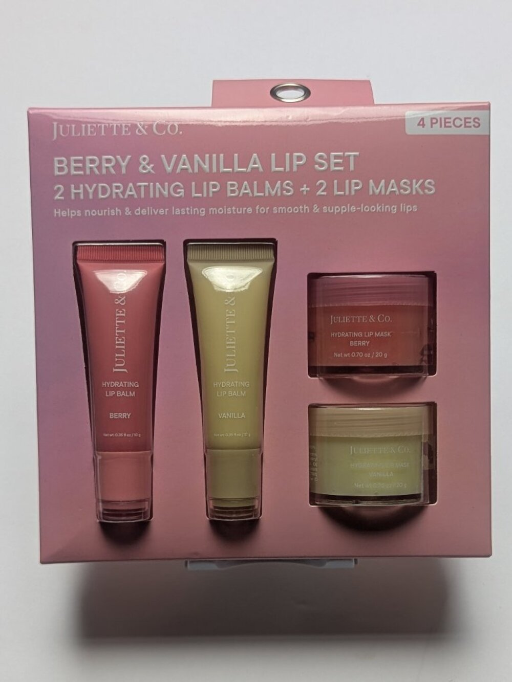 Juliette & Co. Berry & Vanilla Hydrating Lip Set 4pc Balms + Masks